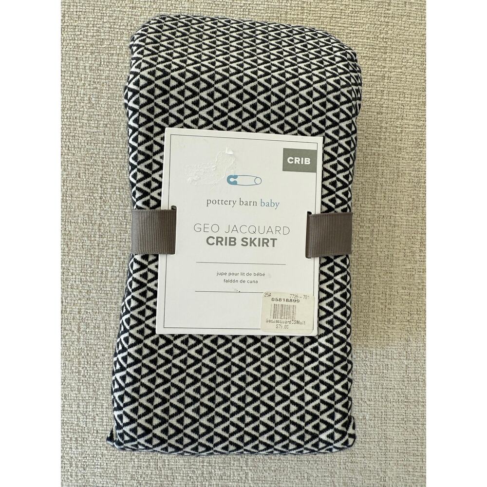 NWT POTTERY BARN BABY KIDS GEO JACQUARD CRIB‎ BED SKIRT Black White 
Chic